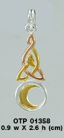 Strengthen the new beginning ~ Sterling Silver Celtic Crescent Moon Triquetra Pendant Jewelry in 14k Gold and Pink accent OTP1358