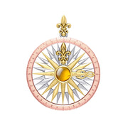 Compass Rose Silver with 14K Yellow Gold and Pink Gold Accent Pendant With Gemstone OTP3152