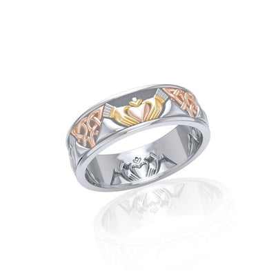 Celtic Knotwork Three Tone Claddagh Ring OTR3355 Ring