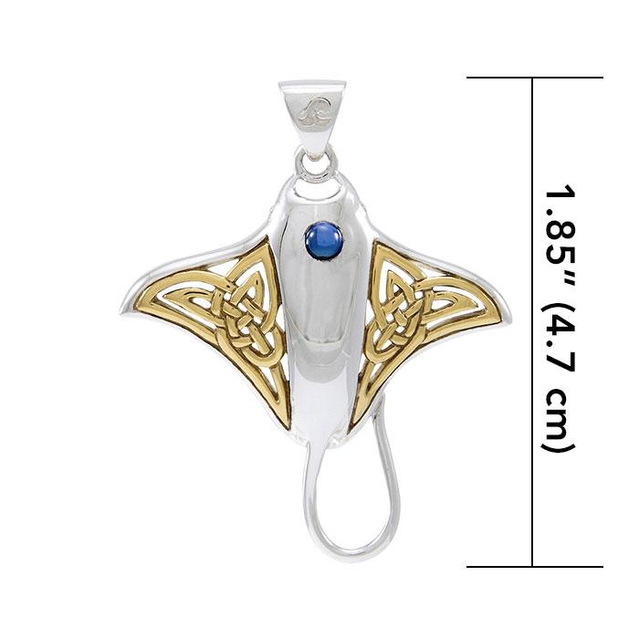 Celtic Manta Ray Sterling Silver and 14 K Gold Pendant QPD072