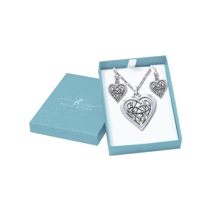 Celtic Heart Silver Pendant Chain and Earrings Box Set SET004