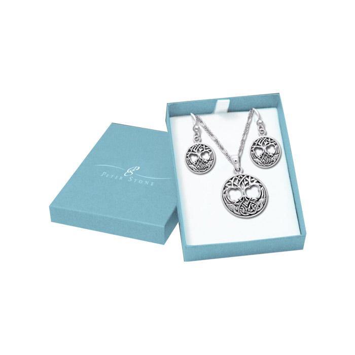 Living in the Tree of Life Silver Pendant Chain and Earrings Box Set SET032