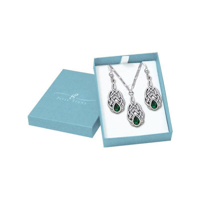 Silver Gemstone Celtic Knotwork Pendant Chain and Earrings Box Set SET039