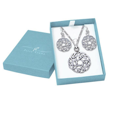 Celtic Knotwork Silver Pendant Earrings with Free Chain Jewelry Gift Box Set SET049