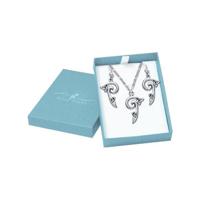 Celtic Trinity Knot Silver Pendant Chain and Earrings Box Set SET057