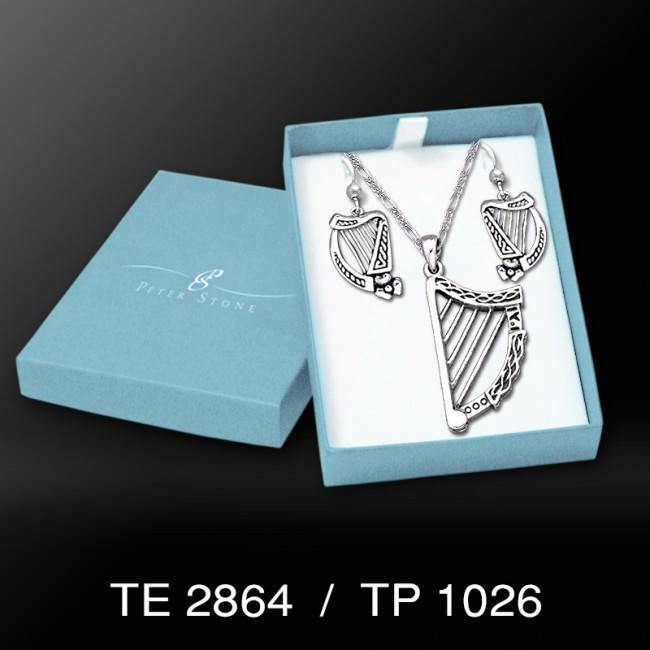 HARP Silver Pendant Earrings with Free Chain Jewelry Gift Box Set SET060