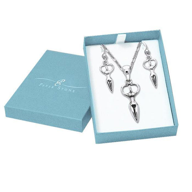 Goddess Silver Pendant Earrings with Free Chain Jewelry Gift Box Set SET066