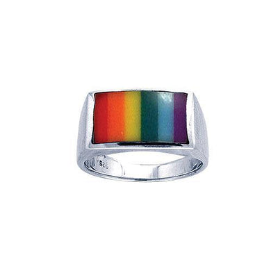 Rectangular Rainbow Silver Ring SM212 - Wholesale Jewelry