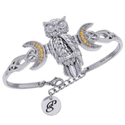 Great Horned Owl with Crescent Moon and Celtic Heart Silver Cuff Bracelet TBA290