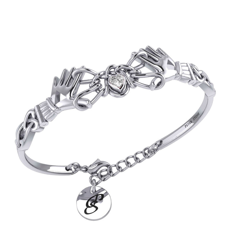 Celtic Knotwork Japanese Ayatori Love Silver Cuff Bracelet with Gem TBA296
