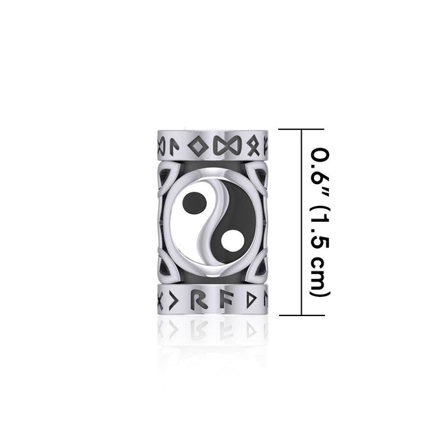 Yin Yang in Circle with Rune Symbol and Celtic Accented Silver Bead TBD370