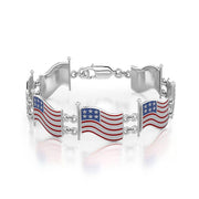 Silver American Flag with Enamel Link Bracelet TBG399