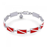 Diving exclusive ~ Sterling Silver Jewelry Dive Flag Link Bracelet TBG404