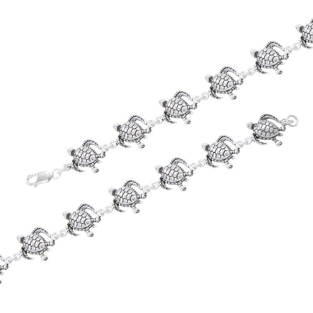 In a crowd of sea turtles ~ Sterling Silver Jewelry Link Bracelet TBG452
