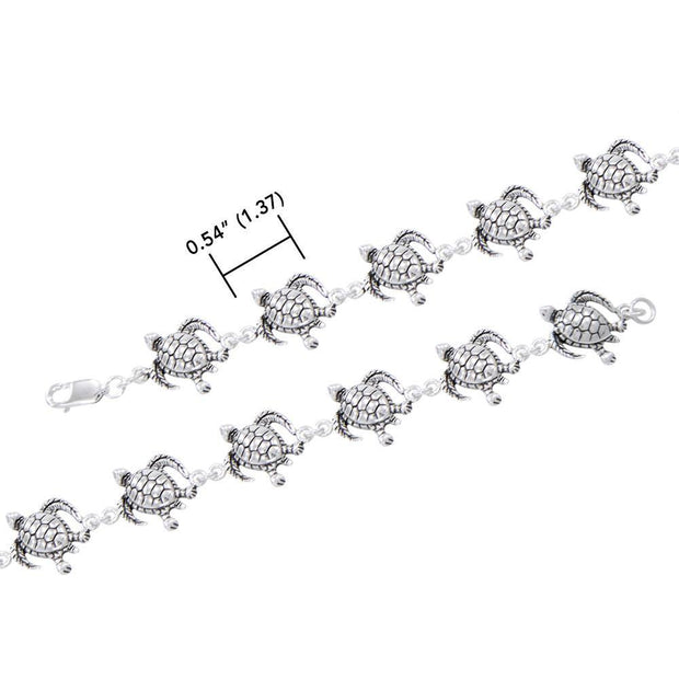 In a crowd of sea turtles ~ Sterling Silver Jewelry Link Bracelet TBG452