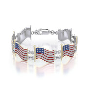 Silver and Gold American Flag with Enamel Link Bracelet TBGV399
