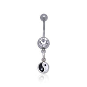 Yin Yang Silver Gemstone Belly Button Ring TBJ008 Body Jewelry