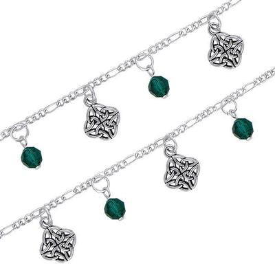 Celtic Knotwork and Emerald Glass in Sterling Silver Link Bracelet Jewelry TBL035