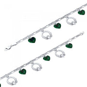 Irish Claddagh with Emerald Glass Hearts Silver Bracelet TBL038