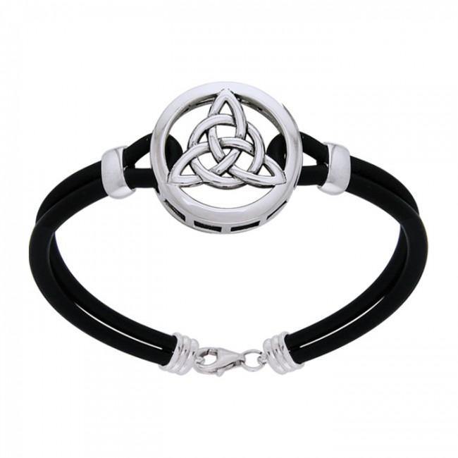 You are guide by life’s triplicities ~ Celtic Knotwork Trinity Sterling Silver Bracelet with Fine Black Leather Cord TBL191