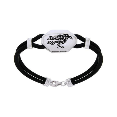 Sterling Silver Raven Leather Cord Bracelet TBL203