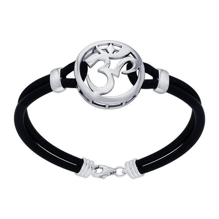 Silver Om with Leather Cord Bracelet TBL208