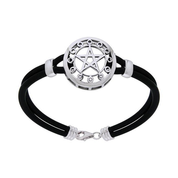 Sterling Silver Moon Phase The Star Leather Cord Bracelet TBL209