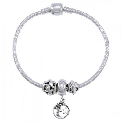 Moon and Star Sterling Silver Bead Bracelet TBL358
