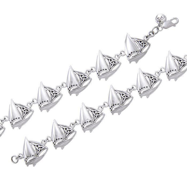 Continuous sailing ~ Sterling Silver Sailboat Link Bracelet Jewelry TBL377