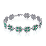 Lucky Gemstones Four Leaf Clover Silver Link Bracelet TBL396