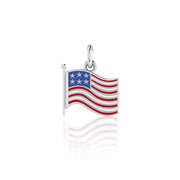 Silver American Flag with Enamel Charm TC712