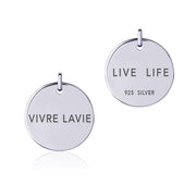 Power Word Live Life or Vivre La Vie Silver Disc Charm TCM360