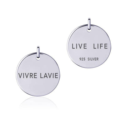 Power Word Live Life or Vivre La Vie Silver Disc Charm TCM360 Charm