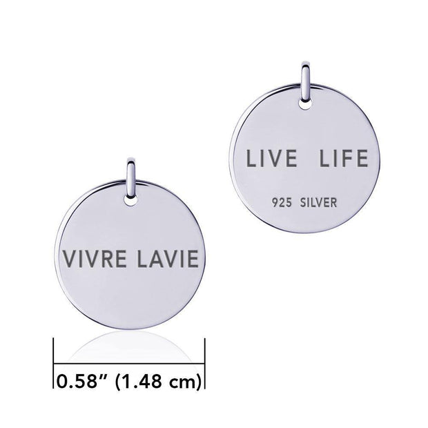 Power Word Live Life or Vivre La Vie Silver Disc Charm TCM360