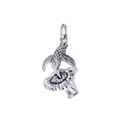 Hummingbird Suspended in Flight and Sweet Flowers Nectar Shimmering in Sterling Silver Charm TCM632 Charm