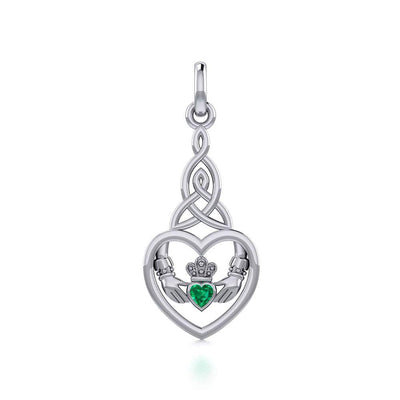 Heart Claddagh with Celtic Trinity Knot Silver Charm with Gemstone TCM667