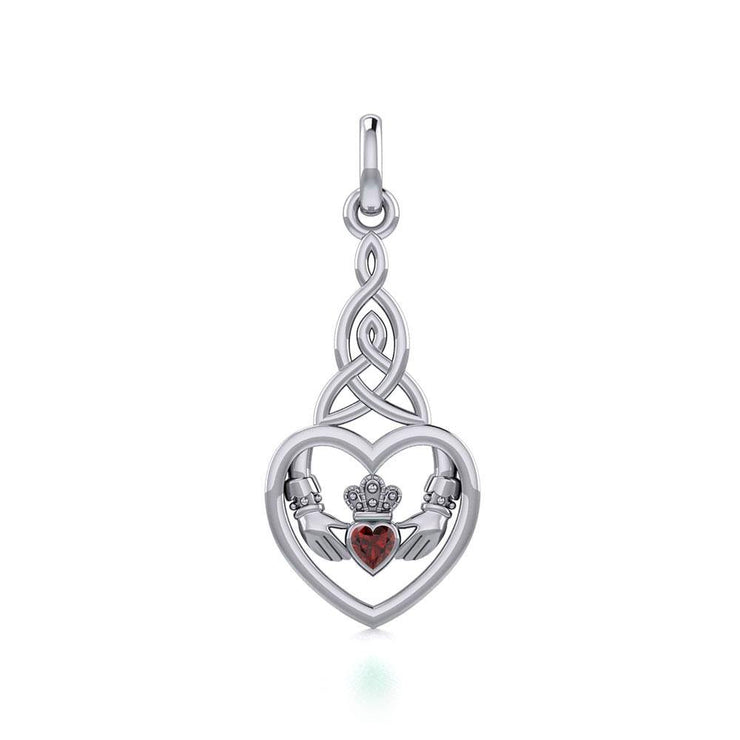 Heart Claddagh with Celtic Trinity Knot Silver Charm with Gemstone TCM667