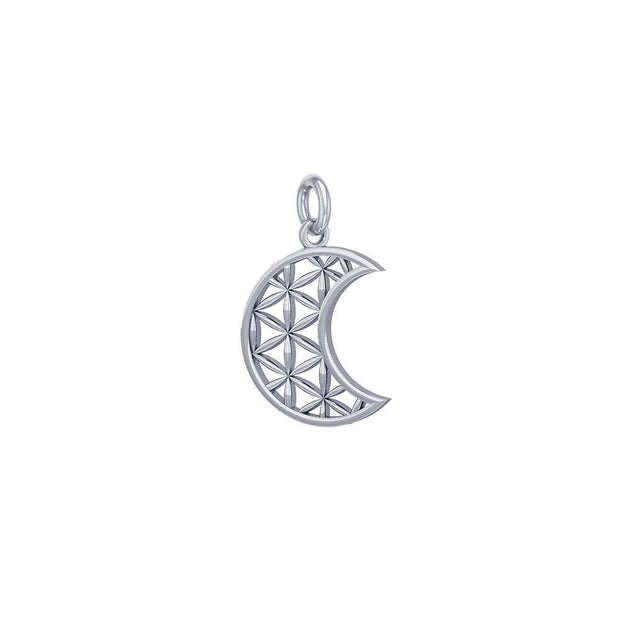 The Flower of Life in Crescent Moon Sterling Silver Charm TCM673