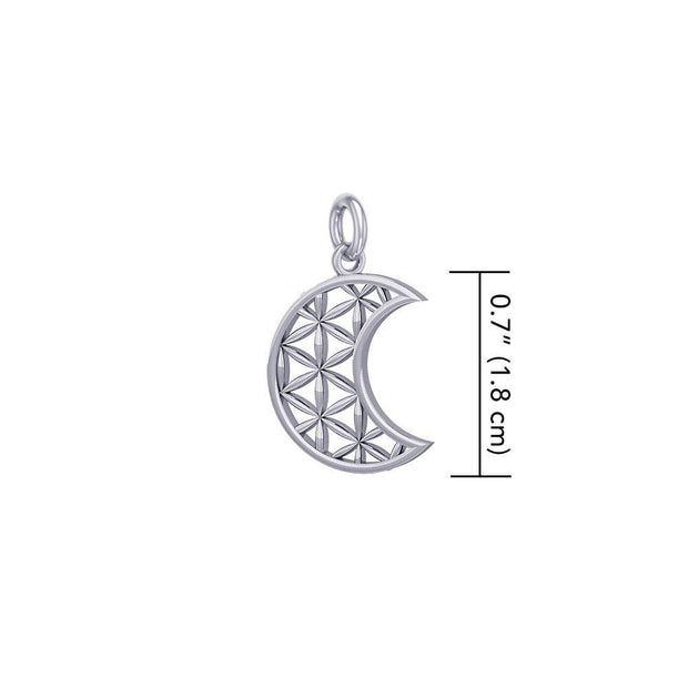 The Flower of Life in Crescent Moon Sterling Silver Charm TCM673