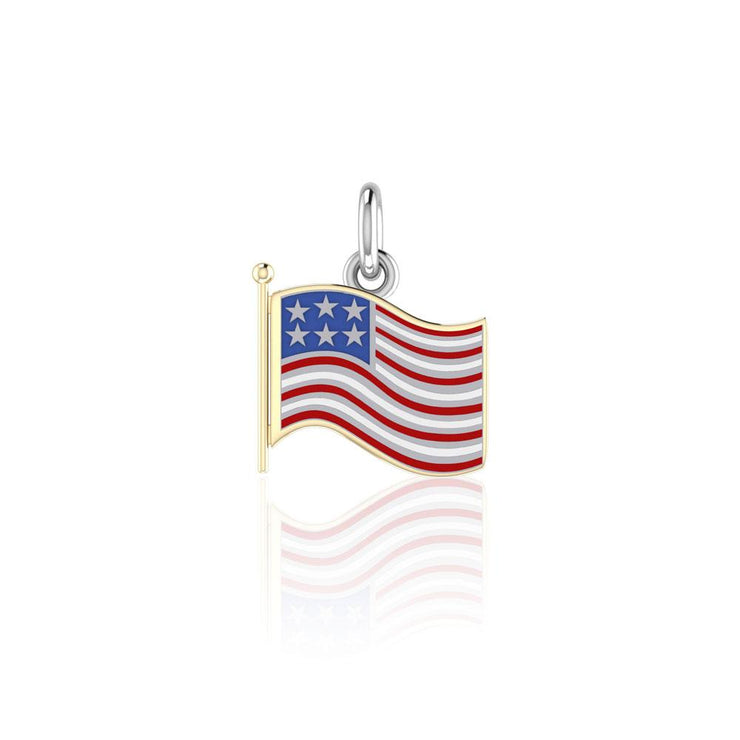 Silver and Gold American Flag with Enamel Charm TCV712