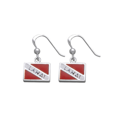 Lanai Island Dive Flag and Dive Equipment Silver Hook Earrings