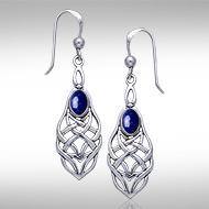 A gem of eternity ~ Celtic Knotwork Sterling Silver Dangle Earrings with Gemstone TE113