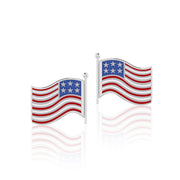 Silver American Flag with Enamel Post Earrings TE1149
