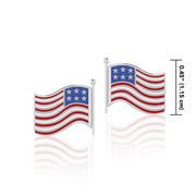 Silver American Flag with Enamel Post Earrings TE1149