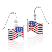 Silver American Flag with Enamel Earrings TE1154