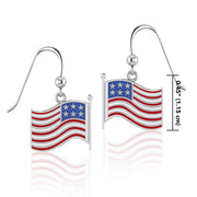 Silver American Flag with Enamel Earrings TE1154
