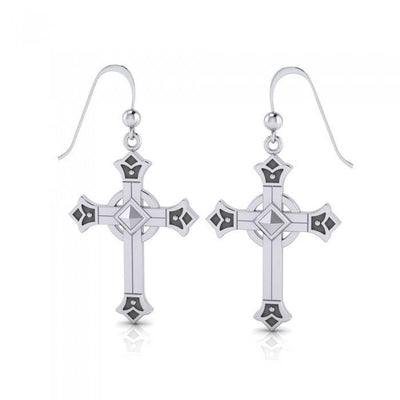 An undying faith ~ Celtic Knotwork Cross Sterling Silver Dangle Earrings Jewelry TE2089