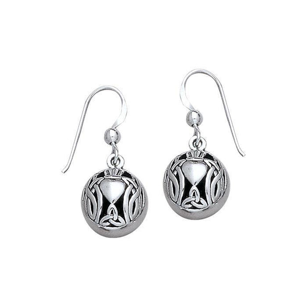 I give you my heart and crown with love ~ Celtic Knotwork Irish Claddagh Sterling Silver Hook Earrings TE2673