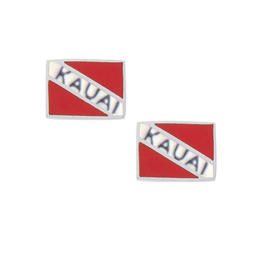 Kauai Island Dive Flag and Dive Equipment Silver Post Earrings TE2722
