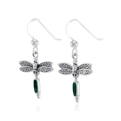 Silver Dragonfly and Gem Earrings TE2810